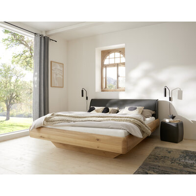 Bett Foresta - Liegefläche ca. 180x200 cm, Asteiche massiv, Bianco, Leder, Anthrazit