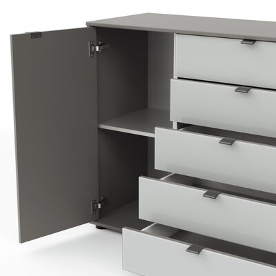 Kommode Marbella - Lack, Grau, Glas, Weiß