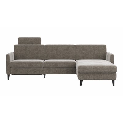 Ecksofa Arima N - 2,5-Sitzer mit Longchair rechts inkl. Relaxfunktion und Kopfstütze motorisch, Stoff, Mocca 3028248