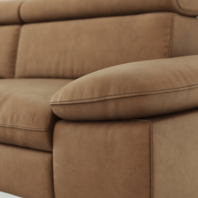 Ecksofa Felipa - Longchair links mit 2,5-Sitzer inkl. Armlehne verstellbar und Rückenlehne/Sitztiefe verstellbar (motorisch), Leder, Cognac