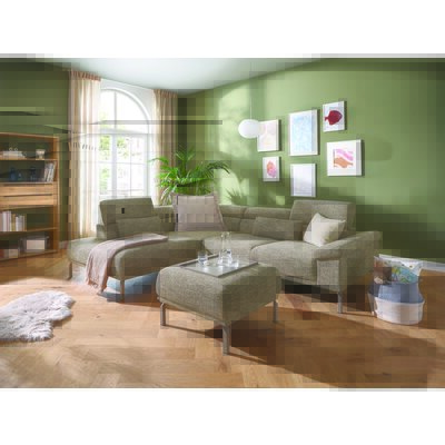 Ecksofa Bolonia - Ecke und Abschlussteil mit 2-Sitzer rechts inkl. Kopfteile und Rückenlehnen verstellbar, Stoff, Graubeige