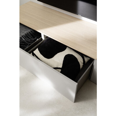 Wohnwand Venzone - B ca. 360 cm, Lack, Hellgrau, Eiche furniert