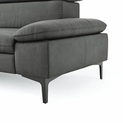 Ecksofa Felipa - Longchair links mit 2,5-Sitzer inkl. Kopfteil verstellbar, Leder, Grau