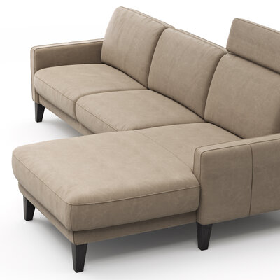 Ecksofa Matero - 2,5-Sitzer mit Longchair rechts inkl. Relaxfunktion motorisch, Leder, Taupe