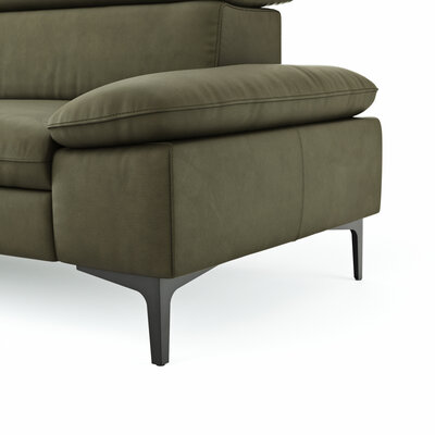 Ecksofa Felipa - Ecke links mit 2,5-Sitzer inkl. Kopfteil verstellbar, Leder, Olive