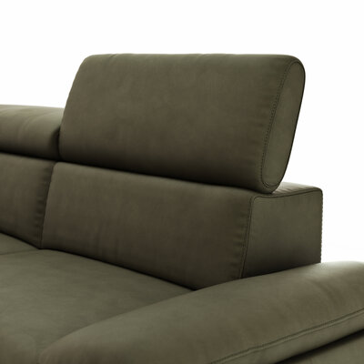Ecksofa Felipa - Ecke links mit 2,5-Sitzer inkl. Armlehne verstellbar und Rückenlehne/Sitztiefe verstellbar (motorisch), Leder, Olive