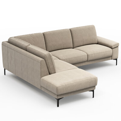 Ecksofa Matero - Ecke mit 2-Sitzer rechts, Leder, Taupe