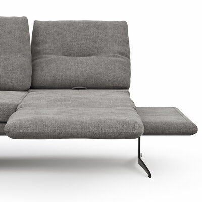 Ecksofa Lucero - Longchair mit 2-Sitzer rechts inkl. Rückenlehne/ Sitztiefe/ Armlehne verstellbar und Drehsitz, Stoff, Grau
