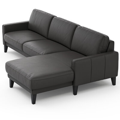 Ecksofa Matero - 2,5-Sitzer mit Longchair rechts, Leder, Anthrazit