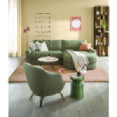 Ecksofa Almeria - 1,75-Sitzer mit runden Longchair rechts, Stoff, Schlammgrün
