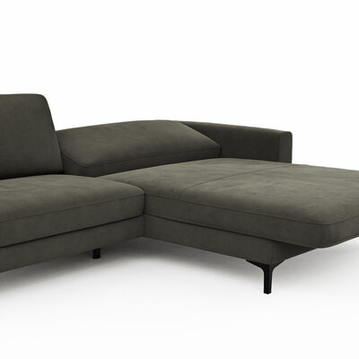 Ecksofa Oviedo - 1,5-Sitzer mit Longchair rechts inkl. Relaxfunktion (motorisch), Stoff, Braungrün