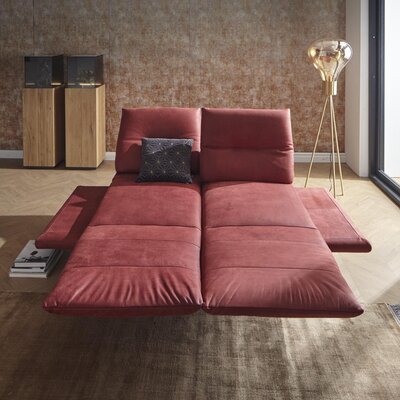Sofa Lucero - 2,5-Sitzer inkl. Rückenlehne/Armlehne/Sitztiefe verstellbar und drehbares Sitzelement, Leder, Weinrot