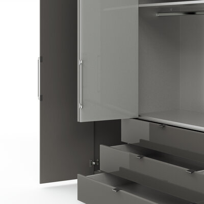 Drehtürenschrank Marbella - B. ca. 257cm, Korpus Melamin, Grau, Front Glas, Weiß