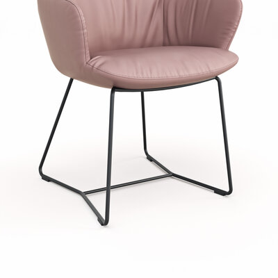 Armlehnstuhl Pegara - Leder, Mauve, Kufe