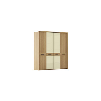 Drehtürenschrank Lenoso - B. ca. 206 cm, Eiche massiv, Glas, Champagner 106111
