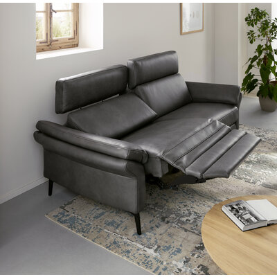 Sofa Atella - 3-Sitzer inkl. motorischer Relax- und Kopfteilverstellung, Leder, Anthrazit