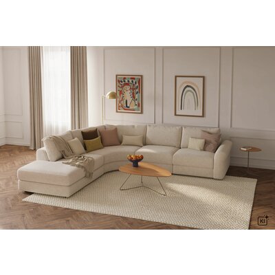 Ecksofa Almeria - Rundecke und Abschlussteil mit 2-Sitzer rechts, Stoff, Offwhite