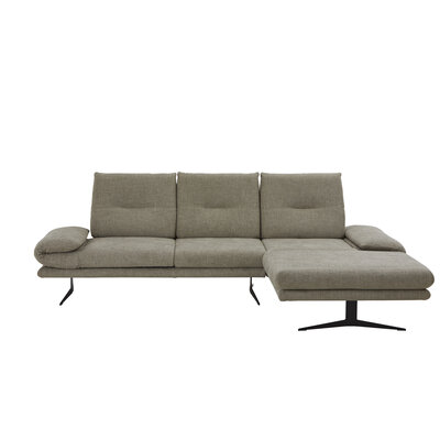 Ecksofa Lucero - 2-Sitzer mit Longchair rechts inkl. Rückenlehne/ Sitztiefe/ Armlehne verstellbar und Drehsitz, Stoff, Olivegrün
