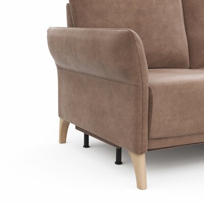 Ecksofa Rosario - 2-Sitzer mit Ecke rechts inkl. Relaxfunktion (motorisch), Sitzvorzug und Armlehne klappbar, Stoff, Cognac