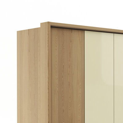 Drehtürenschrank Lenoso - B. ca. 256 cm, Eiche massiv, Glas, Champagner