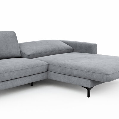 Ecksofa Oviedo - 1,5-Sitzer mit Longchair rechts inkl. Relaxfunktion (motorisch), Stoff, Grau