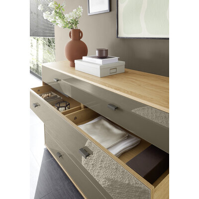 Kommode Lenoso - Eiche Nachbildung, Glas Graubraun