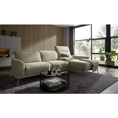 Ecksofa Amadena - 2-Sitzer mit Longchair rechts inkl. Relaxfunktion motorisch, Stoff, Limone