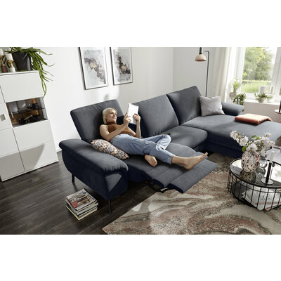 Ecksofa Gotera - 1,5-Sitzer med. + 1,5-Sitzer med. mit Longchair rechts inkl. Rückenlehne verstellbar, Stoff, Anthrazit