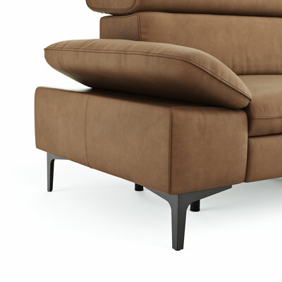 Ecksofa Felipa - 2,5-Sitzer mit Ecke rechts inkl. Armlehne verstellbar und Rückenlehne/Sitztiefe verstellbar (motorisch), Leder, Cognac