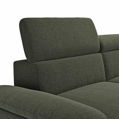Ecksofa Felipa - 2,5-Sitzer mit Ecke rechts inkl. Kopfteil verstellbar, Stoff, Dunkelgrün