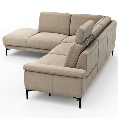 Ecksofa Matero - Ecke mit 2-Sitzer rechts inkl. Relaxfunktion motorisch und Sitzvorzug, Leder, Taupe