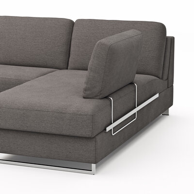 Ecksofa Nuoro - 2-Sitzer mit Longchair rechts inkl. Schlaffunktion und Bettkasten, Stoff, Grau