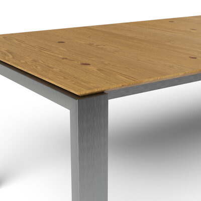 Esstisch 3400 - LB ca. 220x100 cm, ausziehbar, Asteiche massiv, Fuß Edelstahl