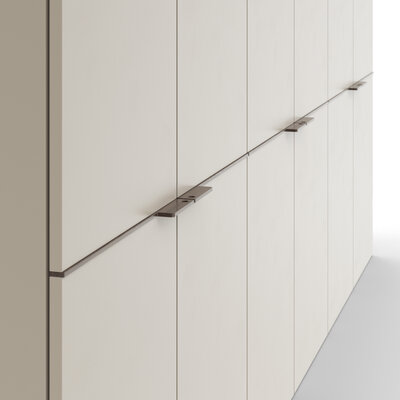 Drehtürenschrank Matera - BHT ca. 301x235x60 cm, Lack Matt, Muschelgrau, Griffe Coffee