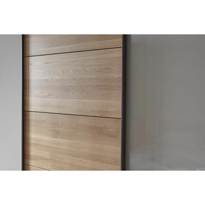 Schwebetürenschrank Lenoso -  B. ca. 260 cm, Eiche massiv, Glas, Champagner