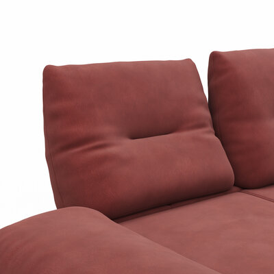 Ecksofa Lucero - 2-Sitzer mit Longchair rechts inkl. Rückenlehne/Armlehne/Sitztiefe verstellbar und drehbares Sitzelement, Leder, Weinrot