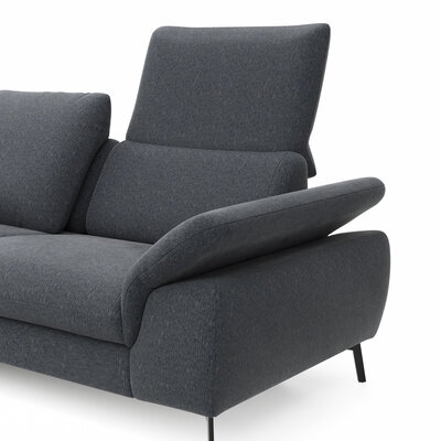 Ecksofa Gotera - Longchair groß mit 1,5-Sitzer med + 1,5-Sitzer med rechts inkl. Schlaffunktion (teilmotorisch), Armlehne klappbar, Rückenlehne verstellbar  und einmal Relaxfunktion (teilmotorisch), Stoff, Anthrazit