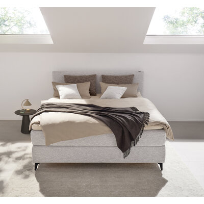 Boxspringbett Delia - Liegefläche ca. 180x200 cm, Stoff, Ecru