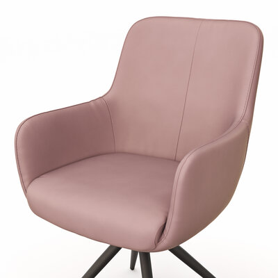 Armlehnstuhl Mis - Leder, Mauve, Gestell, Schwarz