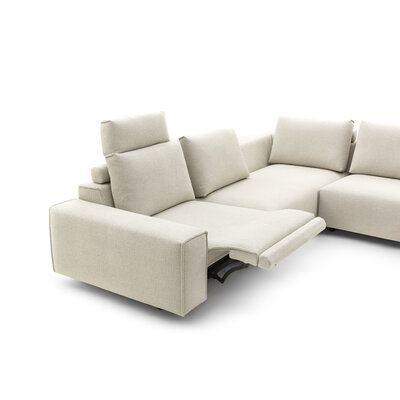 Ecksofa Sorano - Ecke links, 2-Sitzer, inkl. Relaxfunktion und motorischen Sitzvorzug, Stoff, Graubeige