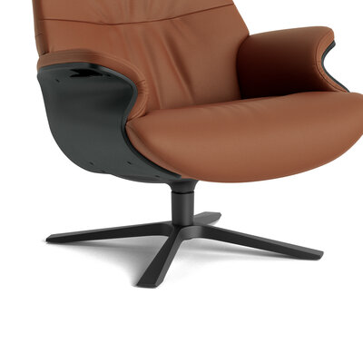 Relaxsessel Avina - Drehbar inkl. Rücken und Kopfteilverstellung, Leder, Cognac, Holzschale Schwarz