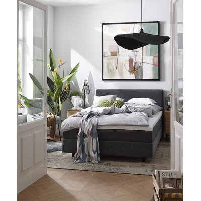 Boxspringbett Valencia - Liegefläche ca. 140x200 cm, Stoff, Anthrazit