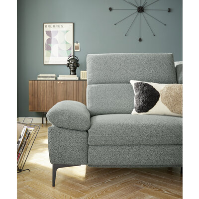 Ecksofa Felipa - 3-Sitzer mit Longchair rechts inkl. Relaxfunktion (motorisch), Armlehne und Kopfteil verstellbar, Stoff, Graugrün