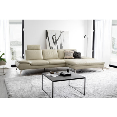 Ecksofa Collina - 2,5-Sitzer, Longchair rechts, inklusive Kopfstütze, Leder, Ecru