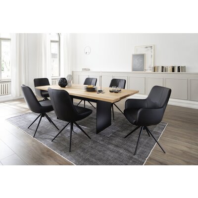 Esstisch 3110 - LB ca. 220x100 cm, ausziehbar,  Asteiche massiv, Geölt, Wange Rohstahl, Schwarz
