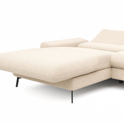 Ecksofa Gotera - Longchair groß mit 1,5-Sitzer med + 1,5-Sitzer med rechts inkl. Schlaffunktion (teilmotorisch), Armlehne klappbar, Rückenlehne verstellbar  und einmal Relaxfunktion (teilmotorisch), Stoff, Creme