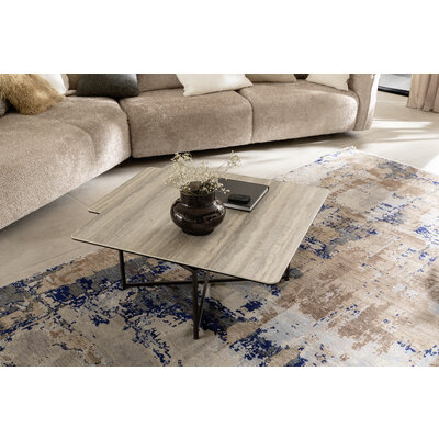 Couchtisch Cena - LB ca. 132x108 cm, Platten drehbar, Keramik, Travertin