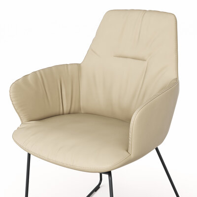 Armlehnstuhl Pegara - Leder, Beige, Kufe
