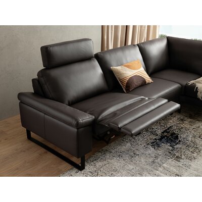 Ecksofa Enna - 3-Sitzer mit Ecke rechts inkl. motorischer Relaxfunktion, Leder, Mocca