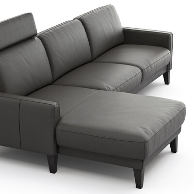 Ecksofa Matero - Longchair mit 2,5-Sitzer rechts inkl. Relaxfunktion motorisch, Leder, Anthrazit